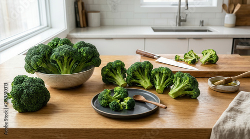 Fresh Broccoli Florets Prepared For Healthy Cooking In A Bright Kitchen