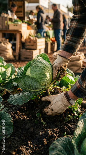 Fresh Cabbage Harvested At Farmers Market Organic Produce And Healthy Eating