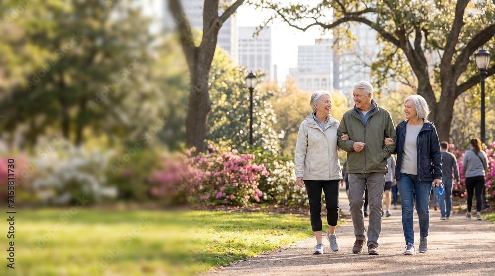 Fototapeta premium Active elderly couple walking in park