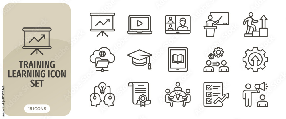 Fototapeta premium Training and learning icon set, professional education and development symbols
