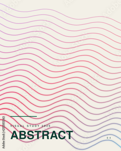Abstract background, with parallel wavy, lines in a, pink, purple, and, blue gradient, featuring, dark green text, overlays on a, cream backdrop