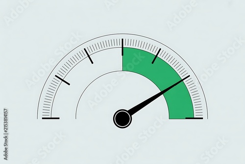 Minimalist green performance gauge with black needle indicating mid-level efficiency on white background