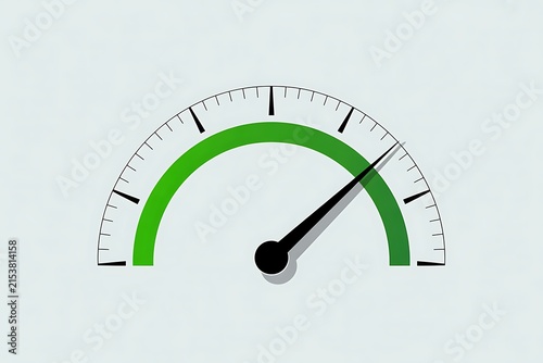 Minimalist green performance gauge at maximum level showing efficiency and success concept
