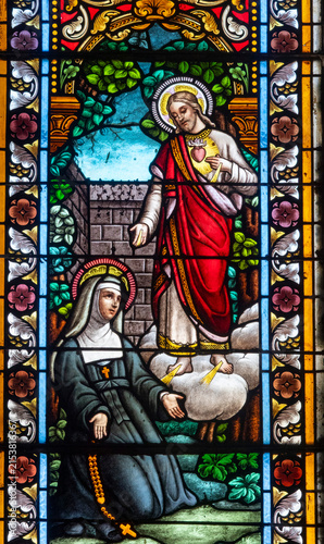 Photography Stained glass (19th century) of Vision of Sacred Heart of Jesus Christ to Saint Margaret Mary Alacoque