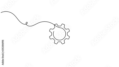 Animated gear inside a speech bubble icon sign continuous one line drawing moving on white background minimalist single art representing communication settings and technical support symbol animation
