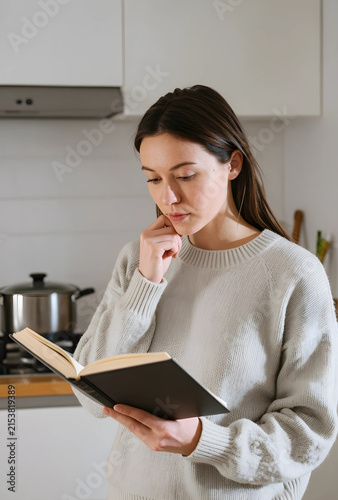 Young woman reading a book ...