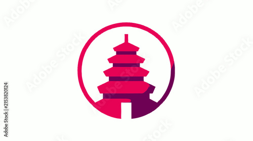 Red circular Asian pagoda temple icon