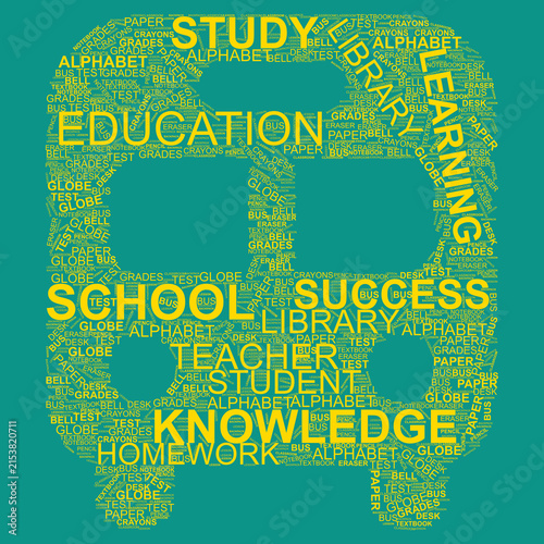 Academic Education Word Cloud Bus Shape Teal  Graphic, perfect for student transportation marketing, back-to-school promotional banners, and classroom decorations