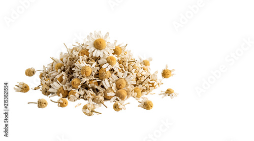 Dried chamomile flowers for herbal tea, organic medicinal chamomile blossoms, heap of natural dried daisy herbs for wellness isolated PNG with Transparent Background