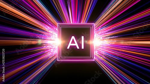 Artificial Intelligence Microchip with Bursting Data Streams: A Vibrant Digital Concept for Technology and Future Innovation
