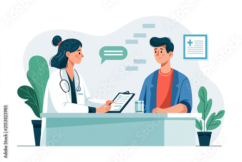 Doctor Consulting Senior Patient with Clipboard at Medical Appointment