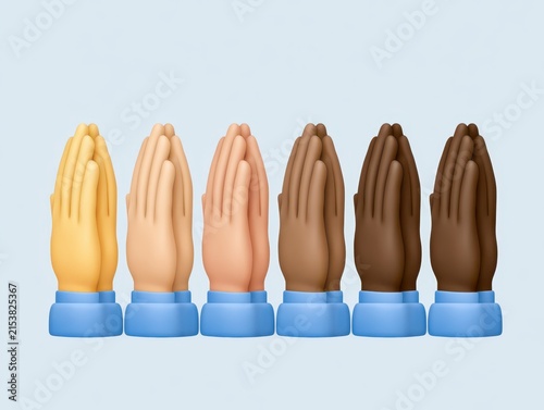 3d rendered illustration of diverse praying hands