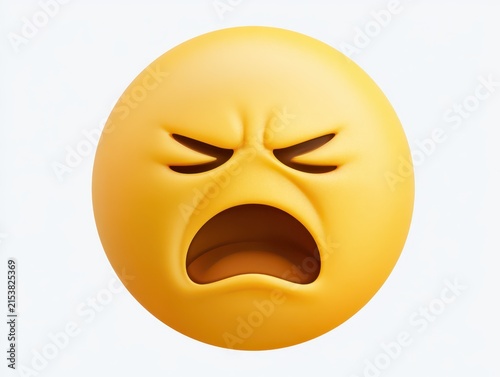 3d render of a frustrated yellow emoji face isolated on white background