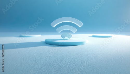 Light blue 3D rendered Wi-Fi symbol on a light blue platform