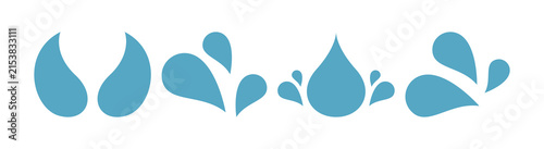 Four unique stylized blue liquid water splash icons set simple flat design.
