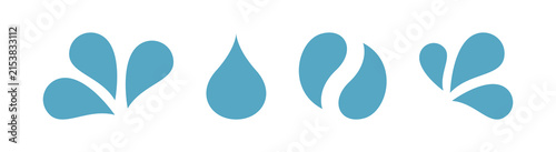 Four unique stylized blue liquid water splash icons set simple flat design.