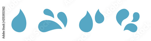 Blue water drop icons multiple liquid shapes various splash styles unique designs.