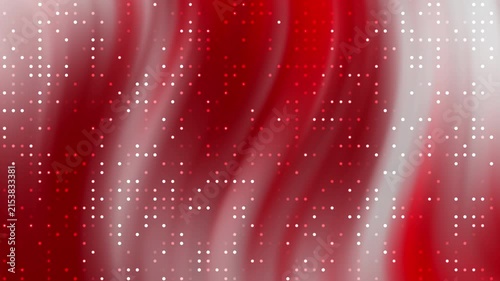 Plain red background with abstract white flowing wave and geometric pixels. Suitable for technology, digital art, graphic design projects.