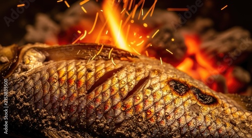 Grilled Fish on Fire - A Culinary Delight.