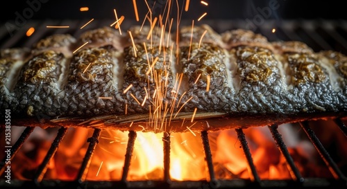 Grilled Fish with Sparks and Flames.
