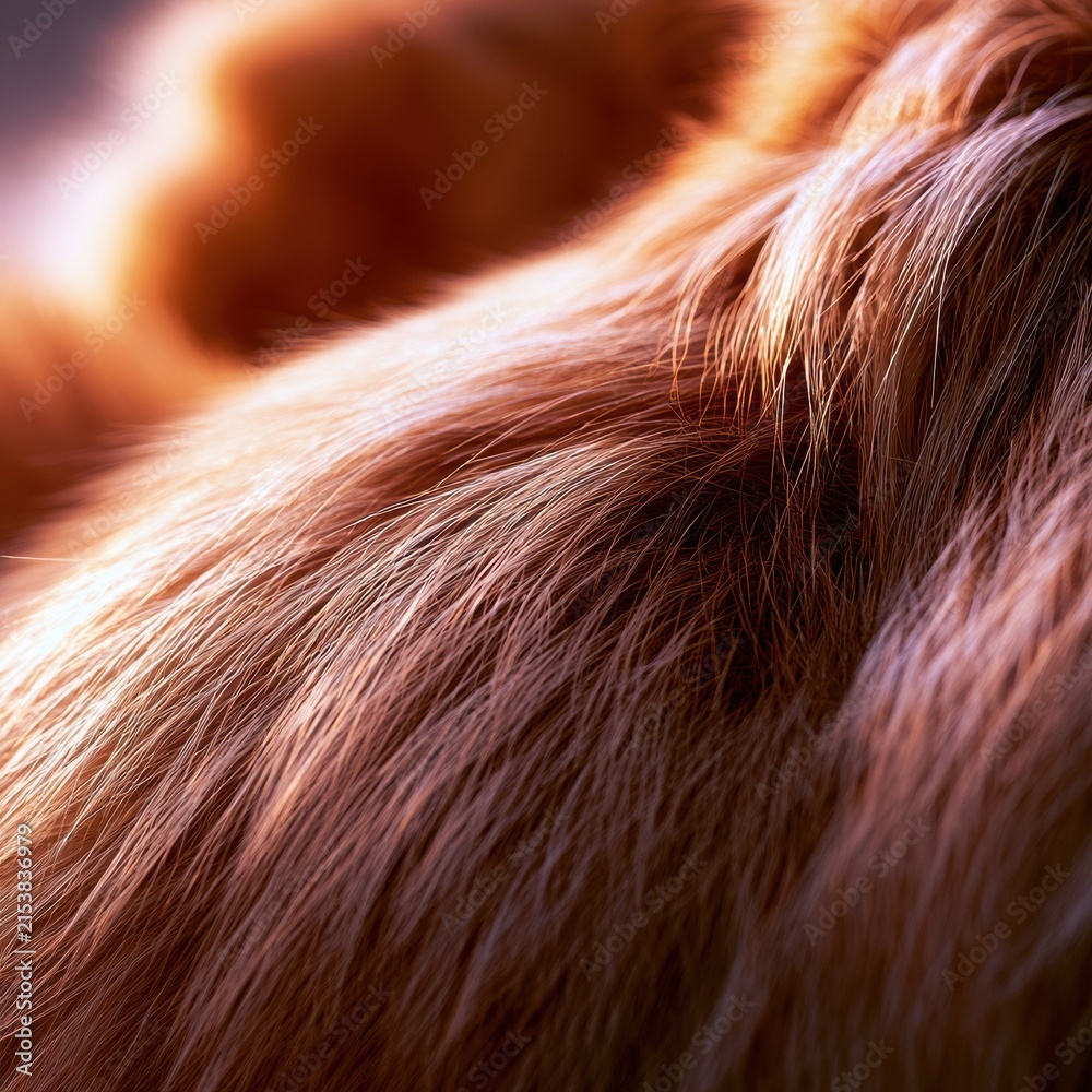 Naklejka premium Macro view of fox fur showing smooth texture and natural detail. The warm light enhances the rich colors. This captures nature up close.