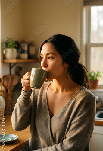 Young woman drinking coffee...