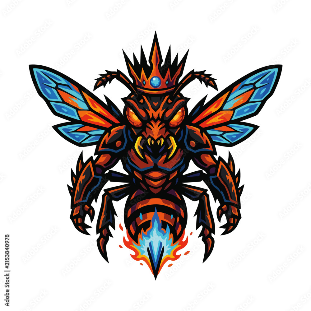 Fototapeta premium Angry Hornet King Mascot Vector Logo Esports Illustration