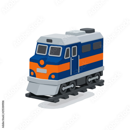 Blue and Orange Toy Train Locomotive Vector Illustration