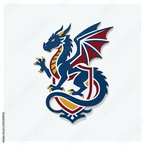 Blue Dragon Crest Mascot Heraldic Shield Vector Illustration