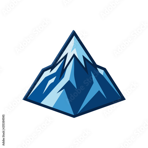 Blue Snowy Mountain Peak Vector Icon Logo Design