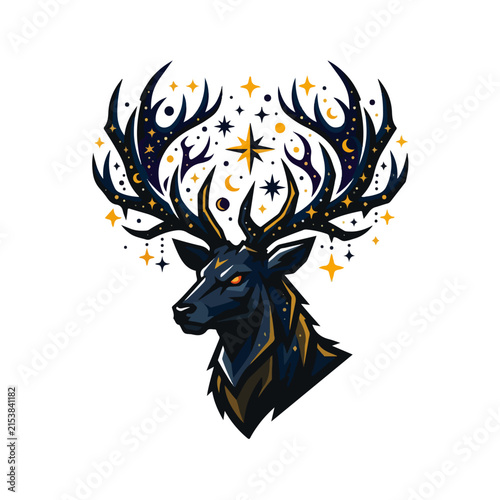 Celestial Stag Deer Head Vector Mascot Graphic