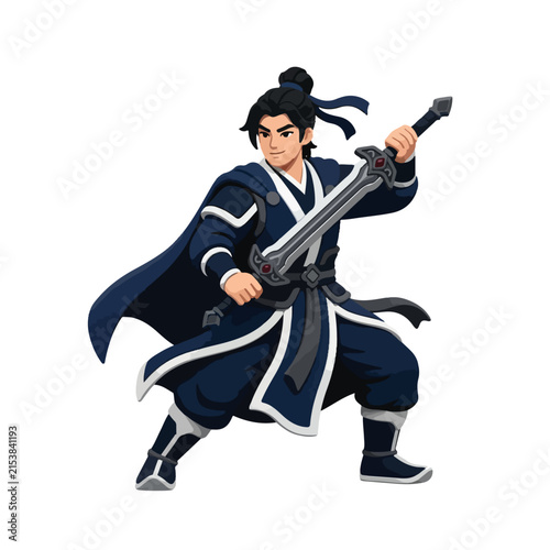 Chinese Warrior Swordsman Character Vector Illustration