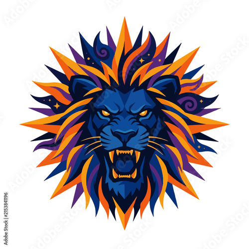 Colorful Roaring Lion Mascot Vector Illustration Logo