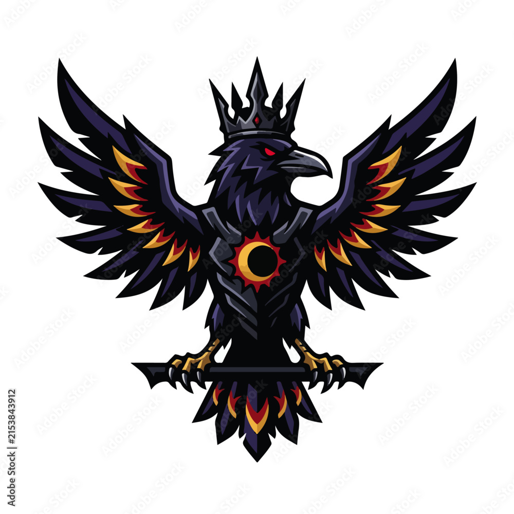 Naklejka premium Crowned Raven Bird Mascot Esports Vector Crest Logo