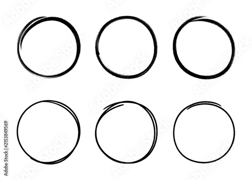 Hand-Drawn Black Marker Circle Highlight Set, Freehand Sketch Annotation Frames, Scribble Doodle PNG Collection Isolated on White Background