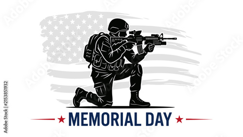 Bild auf Leinwand Silhouette of a soldier kneeling with rifle against an american flag background