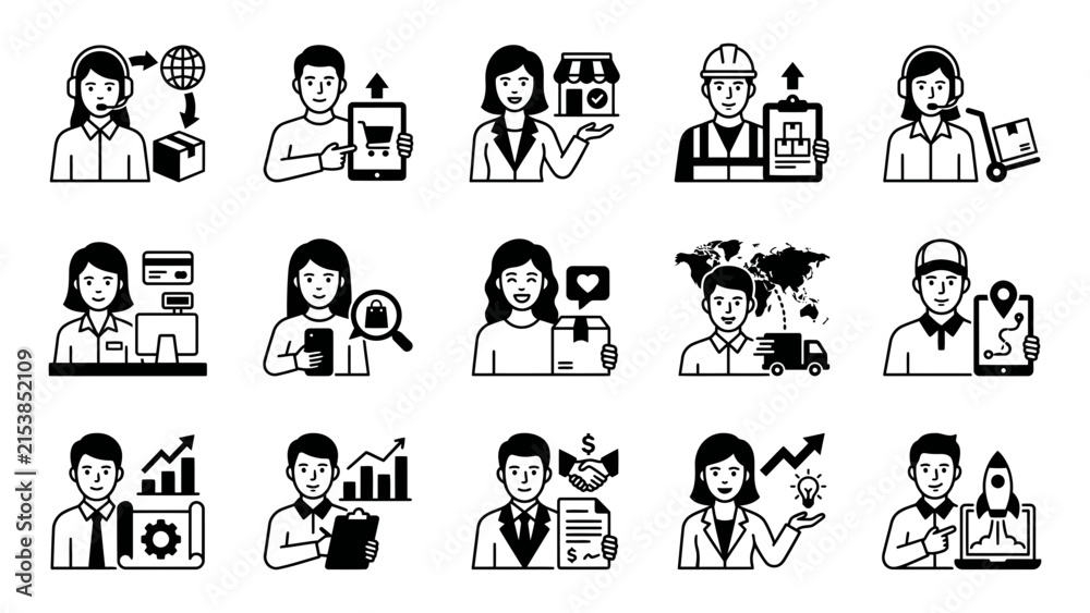 Fototapeta premium Collection of ecommerce and logistics icons representing online shopping and delivery services