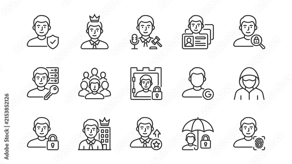 Fototapeta premium Set of line icons representing people security leadership and digital identity