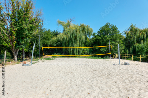 Sandy beach playground with net