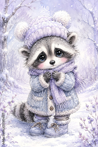 Cute Winter Raccoon in Cozy Knitted Outfit