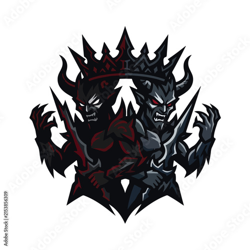 Evil Twin Demon King Mascot Vector Logo Design