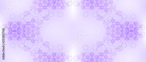 Konstfotografi Abstract hexagon pattern background featuring digital purple light shapes with s