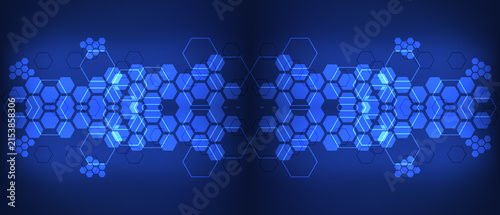Принти на полотні Glowing blue honeycomb pattern design featuring complex geometric hexagonal stru