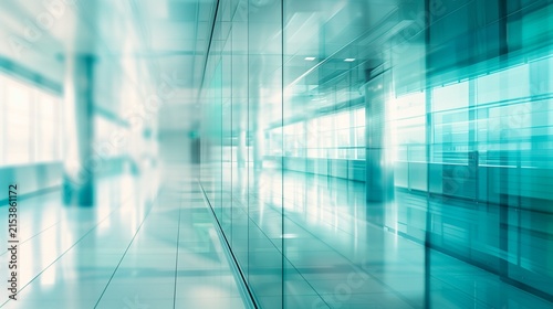 Modern office abstract, layered glass reflections, soft cyan gradient.