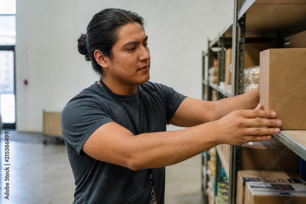 Fototapeta premium Food Bank Warehouse Southern European Person Average Build