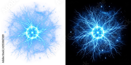 Electric blue lightning ball, glowing plasma energy sphere, magic power discharge effect