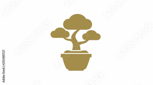 Golden bonsai tree in pot icon.