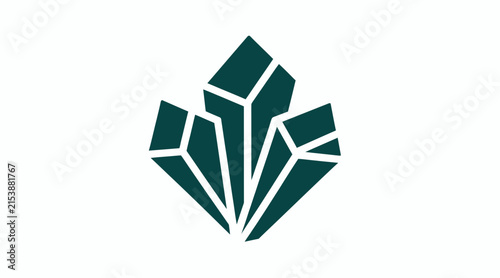 Geometric green crystal cluster mineral graphic.