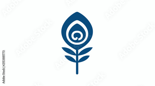 Blue geometric peacock feather icon isolated.