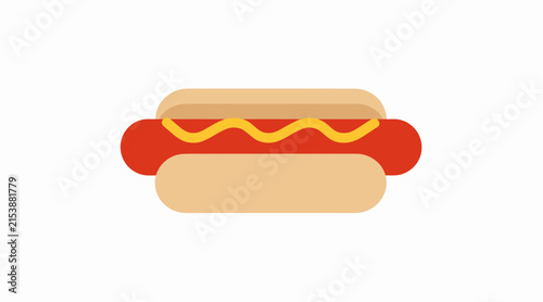 Minimalist hot dog with mustard on white background.